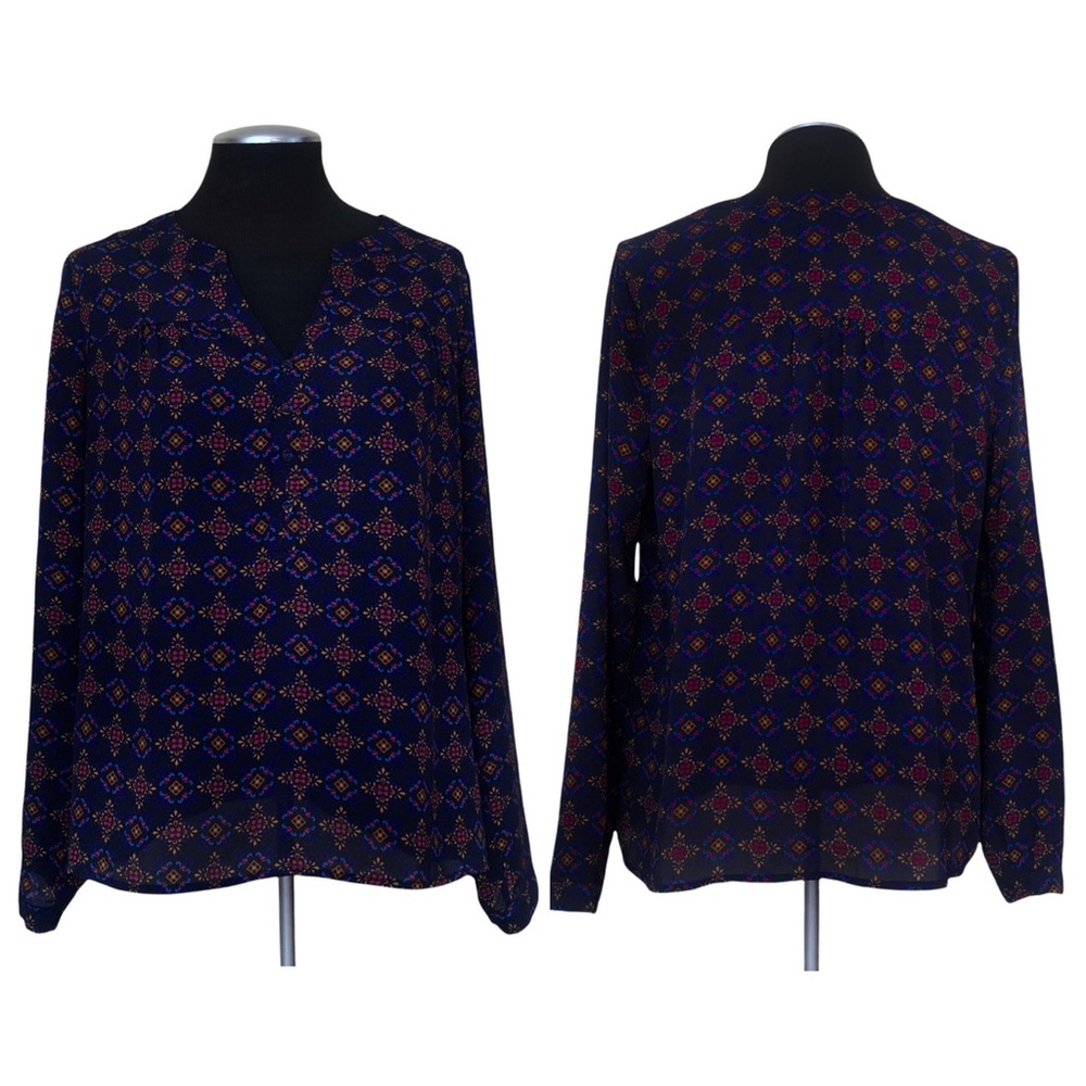 Skies are Blue - Patterned V-Neck Blouse (Stitch Fix)